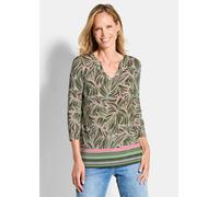 Print-Shirt GOLDNER "Jerseyshirt mit floralem Design", Damen, Gr. 38, grün (khaki, gemustert), Obermaterial: 95% Viskose CV. 5% Elasthan EL., figurumspielend, V-Ausschnitt, Shirts, stretchbequemer Vis