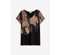 T-Shirt BONPRIX, Damen, Gr. 36/38 (S), schwarz (schwarz graphisch bedruckt), Obermaterial: 95% Viskose, 5% Elasthan, oversize, Shirts T-Shirt (45675029-36) schwarz graphisch bedruckt