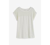 T-Shirt BONPRIX "Shirt aus Viskose-Mix", Damen, Gr. 40/42 (M), weiß (wollweiß), Obermaterial: 95% Viskose, 5% Elasthan. Spitze: 80% Baumwolle, 20% Polyamid, gerade, Shirts T-Shirt, Shirt aus Viskose-M