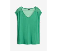 T-Shirt BONPRIX "Shirt aus Viskose-Mix", Damen, Gr. 48/50 (XL), grün, Obermaterial: 95% Viskose, 5% Elasthan. Spitze: 95% Polyamid, 5% Elasthan, loose fit, Shirts T-Shirt, lockere Passform, Kurzarm, a