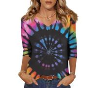 Shirt Damen 3/4 Arm,Blusen Elegante Leicht Moderne Mode für Damenmode V Ausschnitt Italienische Mode Elegnat Country Abendmode Sommermode Modern T Shirt Damen Grosse Grössen Schwarz L