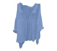 Shirt Damen 3/4 Arm Große Größen Leinenshirt Reverskragen Oberteile Baumwolle Leinen T-Shirt mit Abnähern Top Strand Tunika Leicht and Luftig Sommershirts Musselin Shirts Casual Locker T Shirt