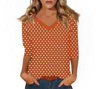 Shirt Damen 3/4 Arm, Shirt Elegant Damenmode 2026 Oversize Sommer V Ausschnitt Strand Büro Lässig Italienische Blusen Baumwolle 4-ärmel Ethno Kleidung Damen Orange M