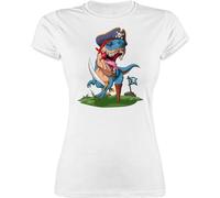 Shirt Damen - Dinosaurier - T-Rex Dino Pirat Dinosaurier-Piratenabenteuer mit TRex Piraten-TRex - XXL - Weiß - saurier t rex t-Shirt Motiv