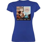 Shirt Damen - eigenem - Foto Bild Geschenk I Dein Bild und Text - L - Royalblau - Tshirt t-Shirt selber gestalten selbst drucken Photo t-Shirts mädelsabend namens-Shirt personalisiertes Fotos