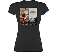 Shirt Damen - eigenem - Foto Bild Geschenk I Dein Bild und Text - L - Schwarz - Tshirt t-Shirt selber gestalten selbst drucken Logo t-Shirts mädelsabend namens-Shirt personalisiertes Photo Shirts