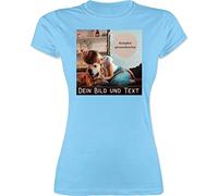 Shirt Damen - eigenem - Foto Bild Geschenk I Dein Bild und Text - M - Hellblau - Tshirt t-Shirt selber gestalten selbst drucken Photo t-Shirts mädelsabend namens-Shirt personalisiertes Fotos Shirts