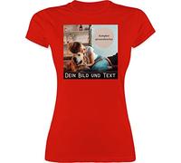 Shirt Damen - eigenem - Foto Bild Geschenk I Dein Bild und Text - M - Rot - Tshirt t-Shirt selber gestalten selbst drucken Logo t-Shirts mädelsabend namens-Shirt personalisiertes Photo Shirts auf