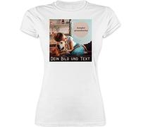 Shirt Damen - eigenem - Foto Bild Geschenk I Dein Bild und Text - M - Weiß - Tshirt t-Shirt selber gestalten selbst drucken Photo t-Shirts mädelsabend namens-Shirt personalisiertes Fotos Shirts
