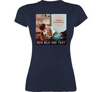 Shirt Damen - eigenem - Foto Bild Geschenk I Dein Bild und Text - XL - Navy Blau - Tshirt t-Shirt selber gestalten selbst drucken Logo t-Shirts mädelsabend namens-Shirt personalisiertes Photo
