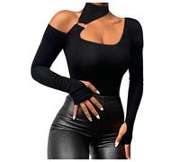 Shirt Damen Elegant Silvester Oberteil Yoga Frauen Sexy Spitze Netz Tiefer V-Ausschnitt Langarmshirt Slim Schwarz Langarm Blusen Eng Basic Schmetterling