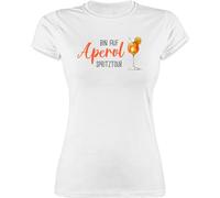 Shirt Damen - Karneval & Fasching - Bin auf Aperol Spritztour I JGA I Mädelsabend I Spritz Tour - S - Weiß - aperollin Tshirt Faschings-t-Shirt Faschings Glas Funshirts für Frauen
