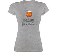 Shirt Damen - Karneval & Fasching - Hallöchen Aperölchen I Aperol Spritz Mädelsabend I Aperol Spritz Geschenk - XL - Grau meliert - Alkohol Tshirts Faschings Tshirt Karnevals Sauf t-Shirts