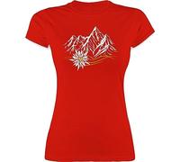 Shirt Damen - Kompatibel mit Oktoberfest - Edelweiß Berge Wandern Wanderlust Berg Ruft Alpen - XL - Rot - Tshirt Edelweiss trachtenshirt bayrische Bergen Funshirts für Frauen Wander