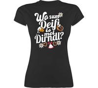 Shirt Damen - Kompatibel mit Oktoberfest - Wo zum Deifi is MEI Dirndl - Bier und Brezel - weiß - L - Schwarz - trachtenshirt bayrische edelweiß t-Shirt Trachten t Shirts bayrisch Edelweiss Tshirt