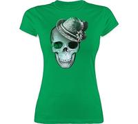 Shirt Damen - Kompatibel Oktoberfest - Totenkopf mit Filzhut - M - Grün - trachtenshirts trachtenshirt bayrische Skull Funshirts für Frauen trachtentshirt Trachten t Shirts bayrisch bayernhut