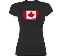 Shirt Damen - Länder Fahnen und Flaggen - Kanada Vintage - M - Schwarz - t mit Flagge länderfahnen Country em Tshirt Kanad t-Shirt Canada t-Shirt Blatt t-schirt für Frauen tailliertes