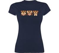 Shirt Damen - Manga & Comic Zubehör - Äffchen - Nix sehen, nix hören, Nichts Sagen - L - Navy Blau - Tshirt AFFE Funshirts Statement ape Shirts Statements-Shirts mit Aufschrift affen Tshirts