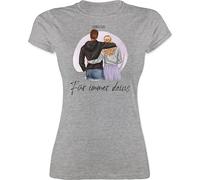 Shirt Damen - Partnerin - Pärchen Geschenk personalisierbar - selber gestalten persönlich romantisch Freundin - XL - Grau meliert - Partner Valentinstag liebesbeweis Liebe für Paare