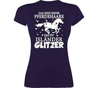 Shirt Damen - Pferde - Das sind Keine Pferdehaare das ist Isländer Glitzer I - L - Lila - Geschenk reitklamotten pferdeliebhaber islandpferd Tshirt t-Shirt Frauen Pferd reiten islandpferde Kurzarm