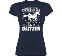 Shirt Damen - Pferde - Das sind Keine Pferdehaare das ist Isländer Glitzer I - L - Navy Blau - Geschenk reitklamotten pferdeliebhaber islandpferd Tshirt t-Shirt Frauen Pferd reiten islandpferde