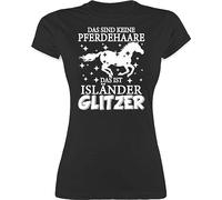 Shirt Damen - Pferde - Das sind Keine Pferdehaare das ist Isländer Glitzer I - S - Schwarz - Geschenk reitklamotten pferdeliebhaber islandpferd Tshirt t-Shirt Frauen Pferd reiten islandpferde