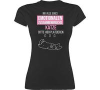Shirt Damen - Sprüche Statement - Im Falle eines emotionalen Zusammenbruchs Katze Hier platzieren - XL - Schwarz - katzenshirth Katzen t-Shirt mit Spruch cat katzensprüchen Shirts katzenshirt