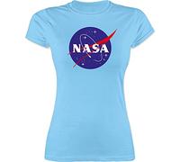 Shirt Damen - Sprüche Statement - Raumfahrt NASA Meatball Logo I - M - Hellblau - Tshirt weltall geekshirt zocker Space Shirts NAS t-Shirt Funshirts Geek Sternen t-Shirt t Statements-Shirts Nerd