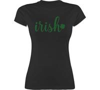 Shirt Damen - St. - Schriftzug Irish mit Kleeblatt Saint Patricks Day Outfit Geschenk St Pattys Irland Geschenk Shamrock I - M - Schwarz - Oberteil Patrick's Day-Shirt Sankt st.-Patricks-Day-t-Shirt