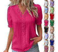 Shirt Damen Tshirt V Ausschnitt Elegante Oberteile Spitzen Sommer Bluse Tops Für Frauen Kurzarm T-Shirts Lässige Basic Tops Tunika Oberteil Outlet Angebote Sale Kleidung
