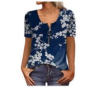 Shirt Damen V Ausschnitt Oversize Bluse Damen Top Damen Bauchfrei Damen Langarmshirt Sport Tshirt Damen Blusenshirt Damen 3/4 Arm Y2K Top Tankini(1-Dark Blue, 3XL)