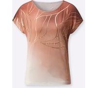 Print-Shirt CREATION L "Druck-Shirt", Damen, Gr. 52, rosa (ecru, papaya, bedruckt), 95% Viskose, 5% Elasthan, bedruckt, gemustert, mehrfarbig, Rundhals, Shirts (83092961-52) ecru, papaya, bedruckt