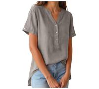 Shirt für Damen Leinen Langarmshirt Musselin Bluse Casual Oberteile Große Größen Tops Elegante Blusenshirt Freizeithemd Longbluse Oversized Longbluse Bluse Damen Mit Aufdruck (Grey, M)
