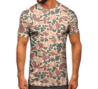Shirt Herren Camouflage Streifenmuster Lässige Mode Revers Kurzarm (M,2-Khaki)