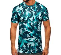 Shirt Herren Camouflage Streifenmuster Lässige Mode Revers Kurzarm (XXL,2-Blau)