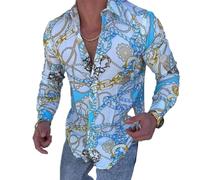 Shirt Herren Jugend Persönlichkeit Mode Shirt Herren 3D Digitales Drucken Longsleeve Shirt Herren Vintage Trend Revers Shirt Herren B-08 XL