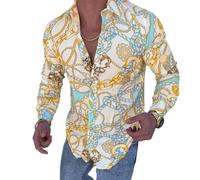 Shirt Herren Jugend Persönlichkeit Mode Shirt Herren 3D Digitales Drucken Longsleeve Shirt Herren Vintage Trend Revers Shirt Herren B-07 3XL