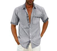 Shirt Herren Kurzarm Trachtenhemd Herren Loose Fit Leinen Hemden Leichte Mittelalter Kleidung Kurzarmhemd Atmungsaktives Sommerhemd Leinenhemd Business Hemd
