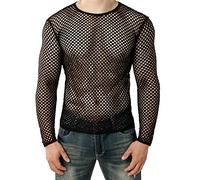 Shirt Herren Langarm Muskel Transparent Shirts Fishnet Durchsichtig T-Shirt Langarm Netz Unterhemd Sexy Mesh Top Clubwear Herren Netzhemd - Netzhemd mit halbem Arm T-Shirt