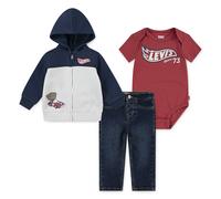 Shirt, Hose & Jäckchen LEVI'S KIDS "Bestehend aus Body, Jeans und Kapuzen-Sweatjacke", Mädchen, Gr. 3M (62), big dipper, Jersey, Obermaterial: 60% Baumwolle, 40% Polyester, bedruckt, KOB Set-Artikel (