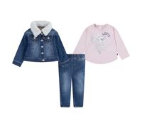Shirt, Hose & Jäckchen LEVI'S KIDS "LVG 3PC SHERPA TRUCKER & JEAN", Mädchen, Gr. 24M (92), blau (lotus), Denim/Jeans, Obermaterial: 54% Baumwolle, 27% Polyester, 17% Viskose, 2% Elasthan. Obermaterial