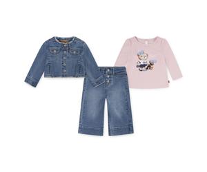Shirt, Hose & Jäckchen LEVI'S KIDS "LVG JACKET TEE,WIDE JEANS", Mädchen, Gr. 18M (86), rosa (crystal rose), Denim/Jeans, Obermaterial: 64% Baumwolle, 26% Polyester, 8% Viskose, 2% Elasthan. T-Shirt: 6