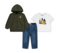 Shirt & Hose LEVI'S KIDS "LVB 3PC FZ HOODIE SET", Jungen, Gr. 18M (86), olive night, Sweatware;Jersey;Denim/Jeans, Obermaterial: 60% Baumwolle, 40% Polyester. Obermaterial 2: 70% Baumwolle, 28% Polyes