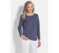 Kurzarmshirt GOLDNER "Langarm 3er-Baumwollshirt-Set", Damen, Gr. 44, blau (marine, cremeweiß, marine, geringelt), Obermaterial: 95% Baumwolle CO. 5% Elasthan EL., Modisch, Shirts, U-Boot-Ausschnitt (3