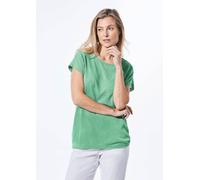Kurzarmshirt GOLDNER "Kurzgröße Shirt in Leinenoptik", Damen, Gr. 22, grün (jadegrün), Obermaterial: 80% Polyester PES. 20% Viskose CV., figurumspielend, Sonstiges, Shirts, U-Boot-Ausschnitt (53737002