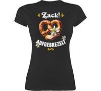Shirt - Kompatibel Oktoberfest - Zack aufgebrezelt Brezel mit Edelweiß I Trachtenshirt Volksfest Trachten Outift Damen Trachtenoutfit Herren - XL - Schwarz - trachtenoberteile Frauen bayrische