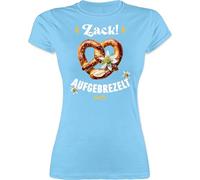 Shirt - Kompatibel Oktoberfest - Zack aufgebrezelt Brezel mit Edelweiß I Trachtenshirt Volksfest Trachten Outift Damen Trachtenoutfit Herren - XXL - Hellblau - trachtenoberteile Frauen bayrische