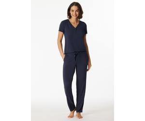 Shirt kurzarm Henley Knopfleiste blau - Mix+Relax 42