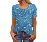 Shirt Langarm Damen Tunika Hemdblusenkleid Rundhals Pailletten Party Tops Glitzer Top Knopfleiste Hemdbluse Elegant Longshirt Badeshirt