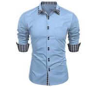 Shirt Langarm Herren Hemd Leinen Kariert Muster Button Down Hemden Mit Taschen Slim Fit Businesshemd Casual Leicht Schwarz Bowling